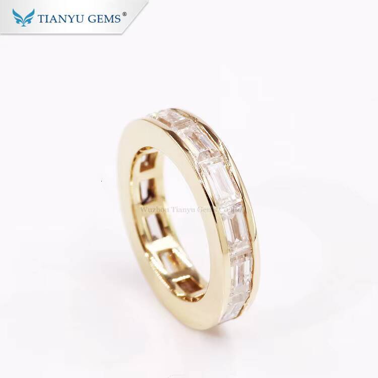 Tianyu Gems 3x5mm Baguette Cut Moissanite Band Ring DEF Colorless Women 18k 14k 10k Yellow Gold Rings Wedding Customized Jewelry