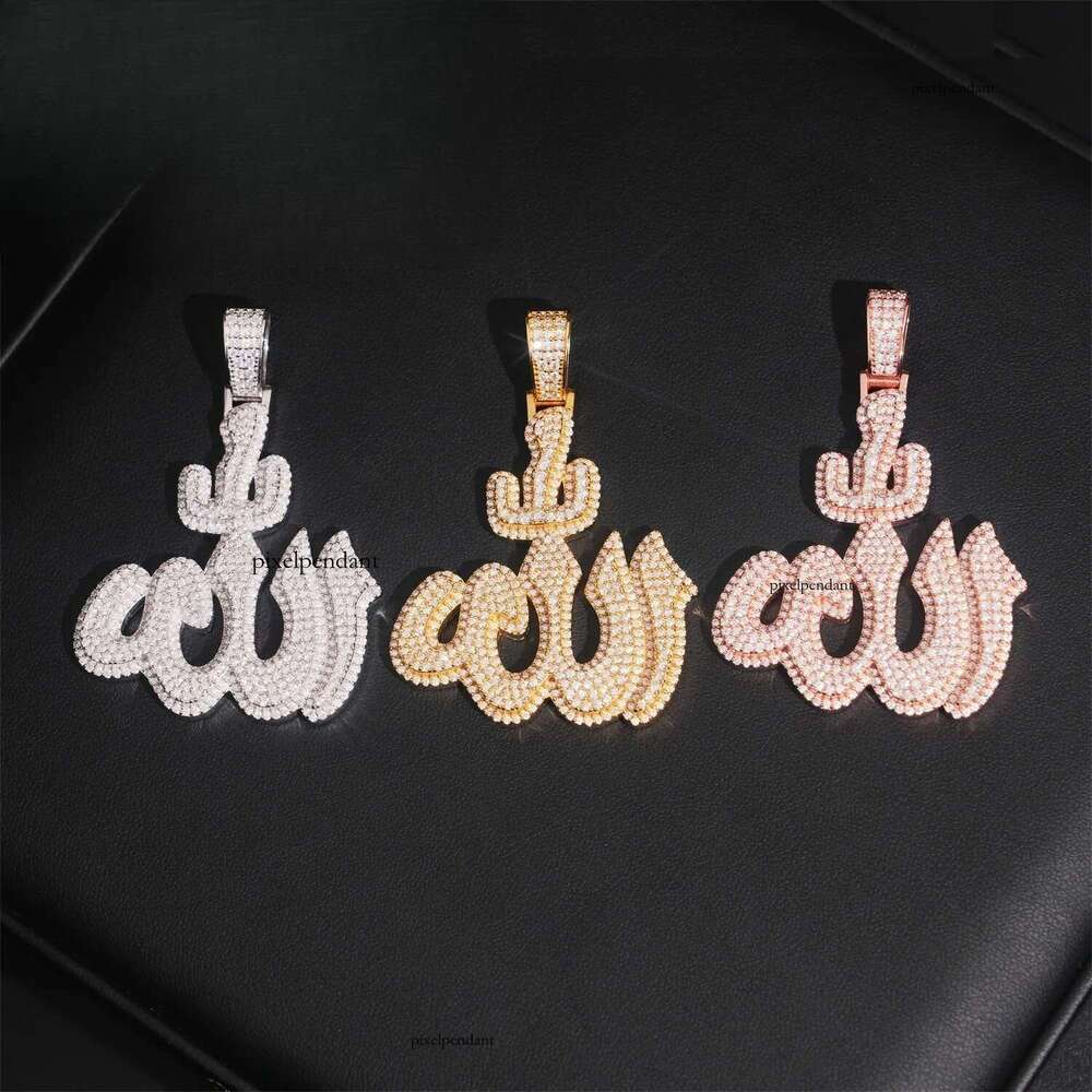 Iced Out Jewelry Ready to Ship Sterling Sier Vvs Moissanite Fire Allah Pendant Pendants and Chain Necklace for Men
