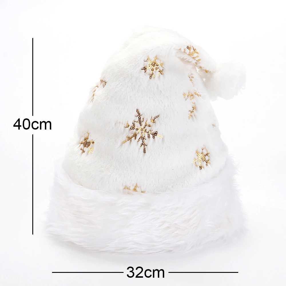 2025 NEW 3240cm White Plush Christmas Hat Gold Silver Beads Embroidered Adult Christmas Hat Holiday Home DecorationsW251027