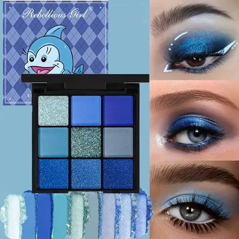 9 Color Eyeshadow Palette Blue Waterproof Sweatproof Blue Matte Pearl Glitter Finish Performance Stage Makeup Music FestivalXJ251027