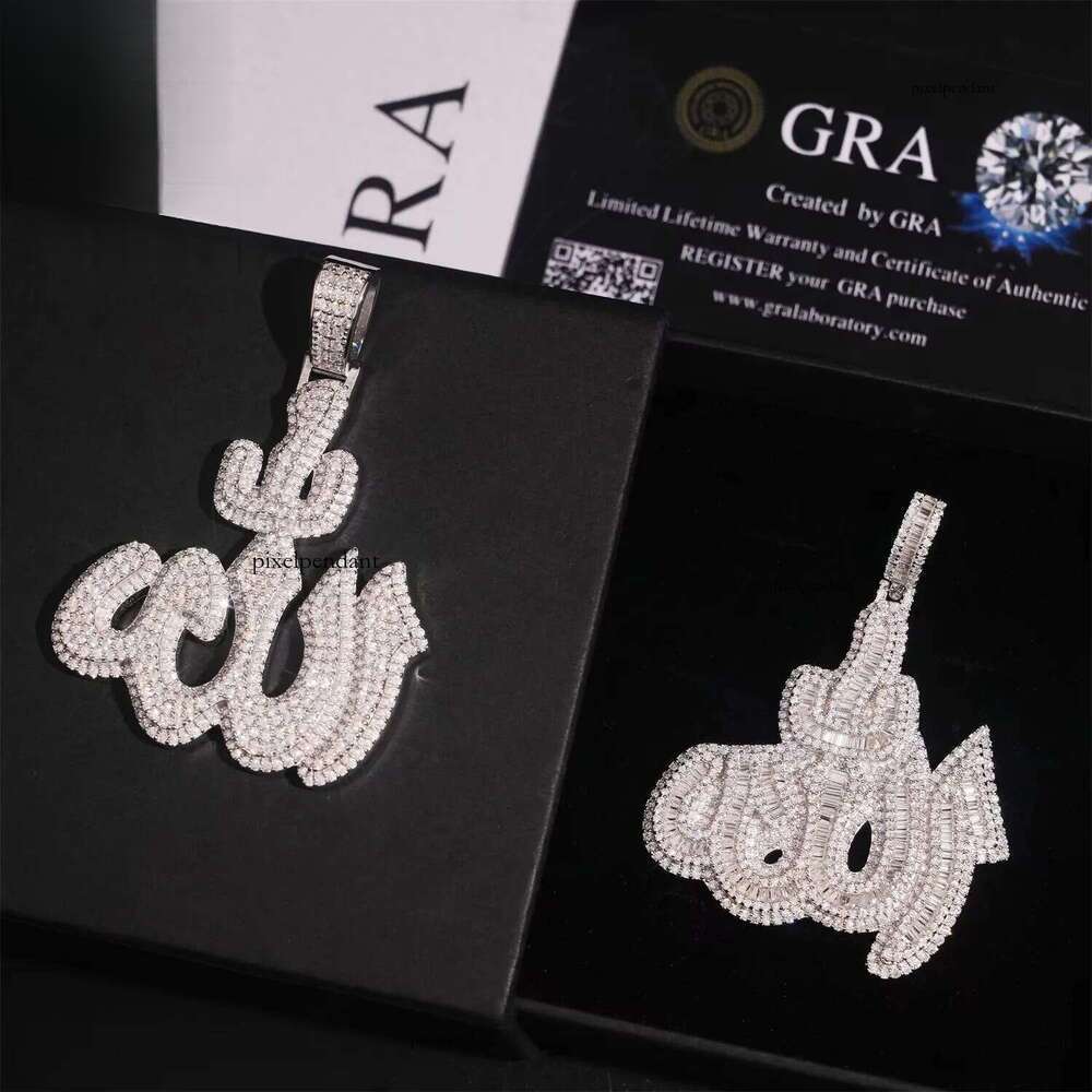 Iced Out Jewelry Ready to Ship Sterling Sier Vvs Moissanite Fire Allah Pendant Pendants and Chain Necklace for Men