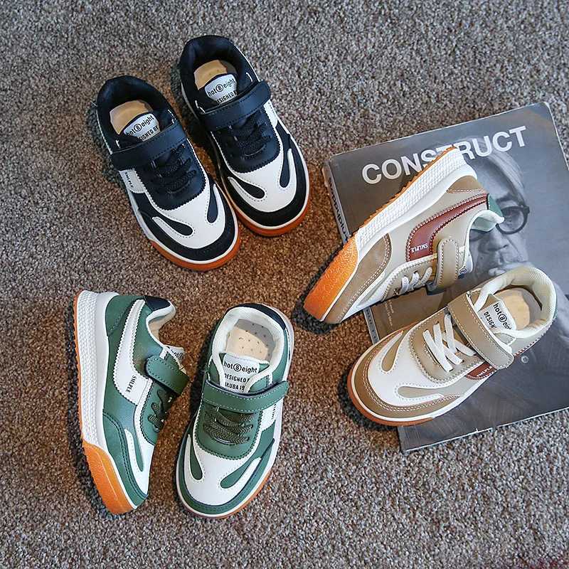 Childrens New Leather Upper Sneakers Middle Large Childrens Casual Shoes Boys and Girls Soft Sole Students Tennis Shoes S251027