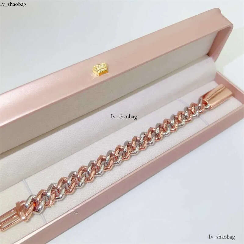 Custom 14mm jewellery two tone rose gold chain moissanite cuban link bracelet aaa