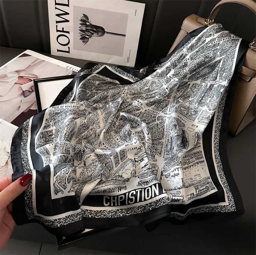 Luxury Brand Shawl Square Scarf for Wen Satin Hijab Fashion Wraps Neckerchi Fa Hair Bands Ribbon band BandanaW251027