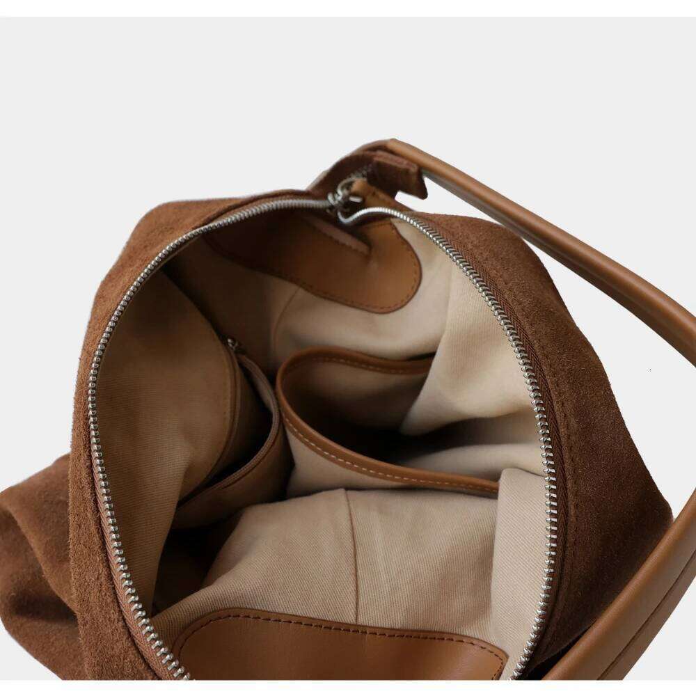 Designer Luxury New Hot Sale Simple Large Capacity Winter Travel Hobo Totes Camel Coffee Genuine Suede Leather Women Handbag