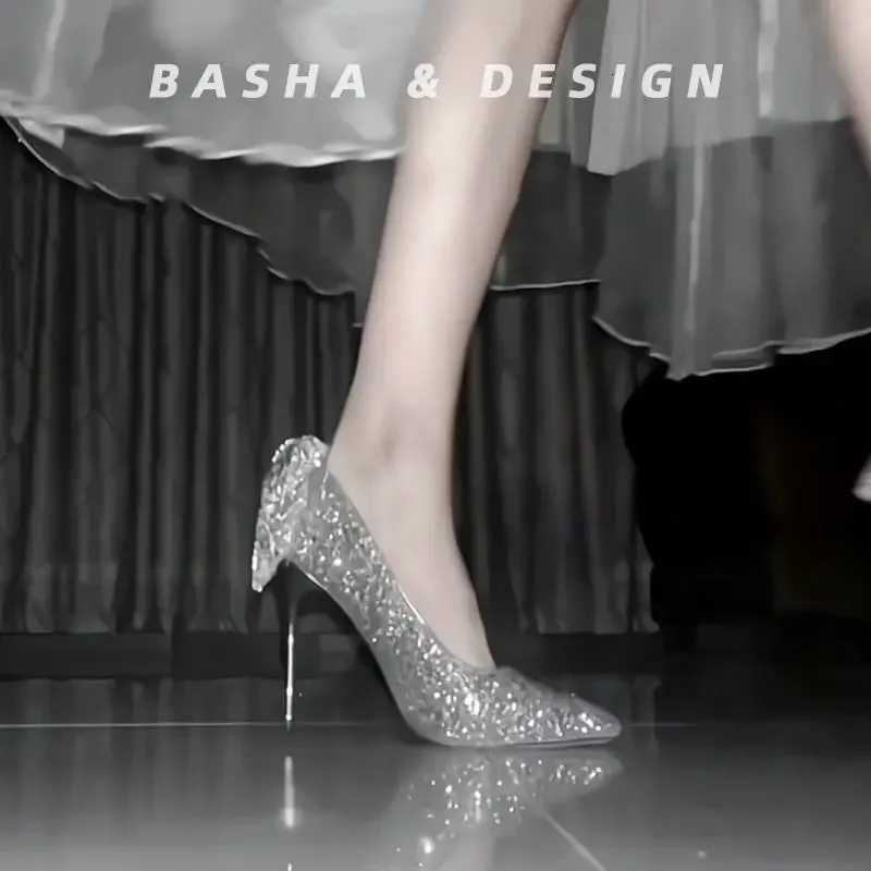 Sier Crystal High Heels Womens Thin Heel 18 Years Old Adult Dress Elegance Butterfly Wedding Gown TwoWay Wedding Shoes BridaXJ251027