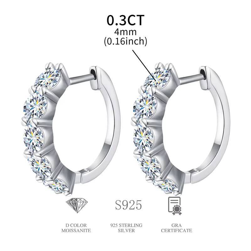GRA Certified 3ct Wedding Real Moissanite Diamond Band Hoop Earrings 925 Sterling Silver Plated Platinum Huggie Luxury Jewelry