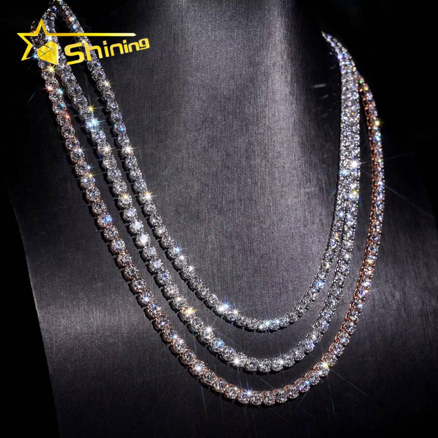 Hip Hop Jewelry Classic Prong Setting Top Quality 10k Rose Gold Lab Grown Diamond Tennis Chain