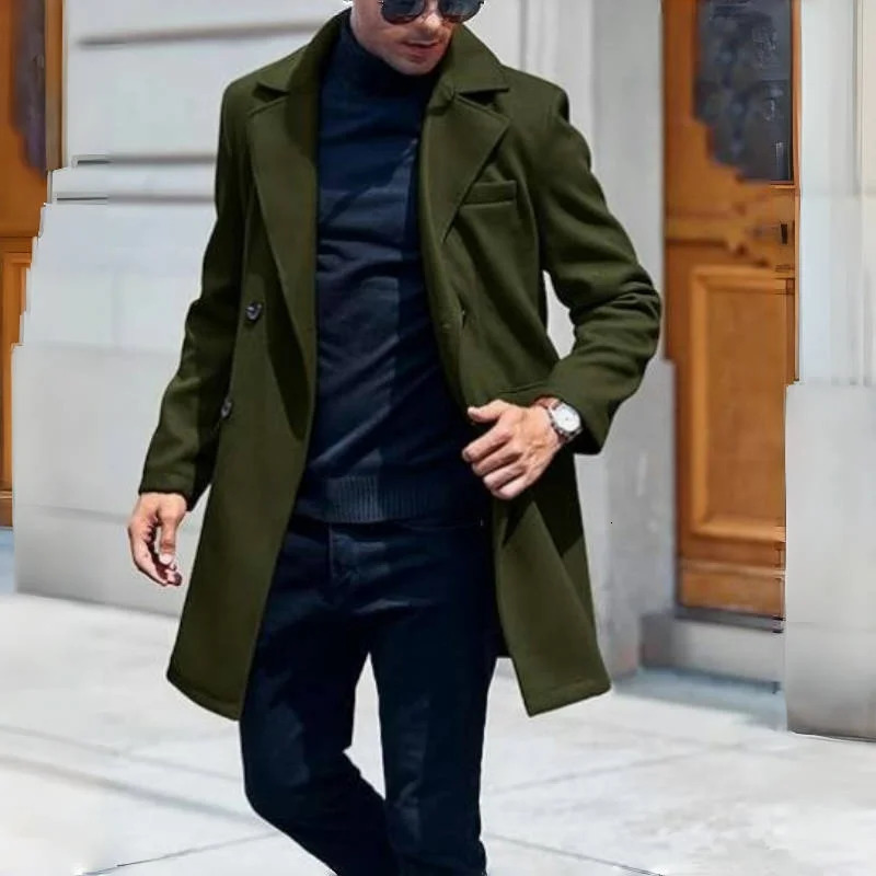 Mens Winter MidLength Coat Wool Warm Coats Lining Double Breasted Lapel Jacket Street Wear Clothing Outerwears 251016