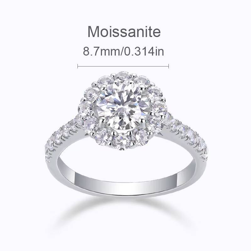 Romantic Diamond Ring Sparkling Moissanite Stone with Accent Moissanite Jewelry Elegant 925 Silver Wedding Moissanite Ring