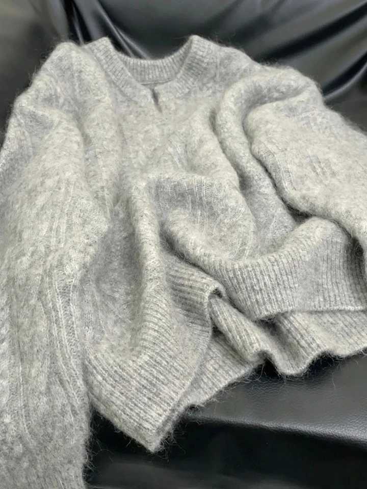 Grey V Neck Knitted Sweaters Women Autumn Korean Loose Lazy Style Casual Jumpers Y2K Fashion Winter Warm Simple Pullovers MujerT251027