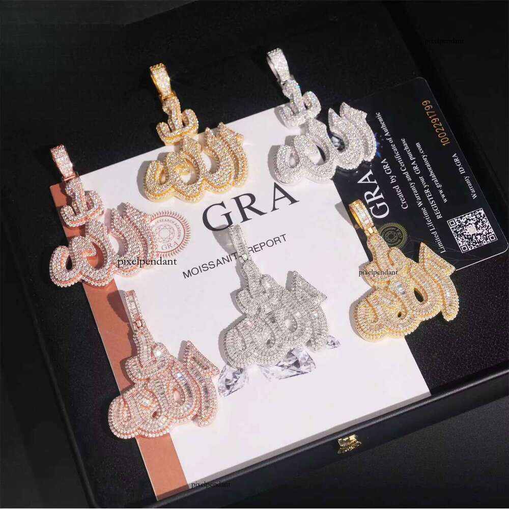 Iced Out Jewelry Ready to Ship Sterling Sier Vvs Moissanite Fire Allah Pendant Pendants and Chain Necklace for Men