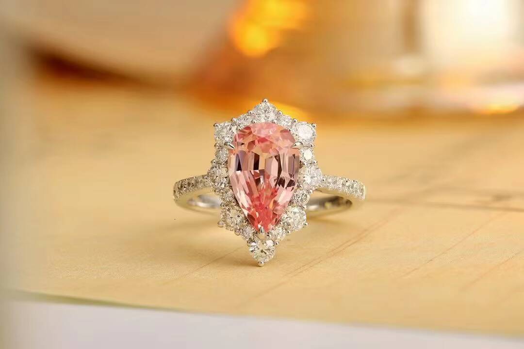 Womens Vintage Lab Grown Diamond Engagement Ring with Hidden Halo Pear Cut Morganite Gemstone for Wedding or PartyPT950