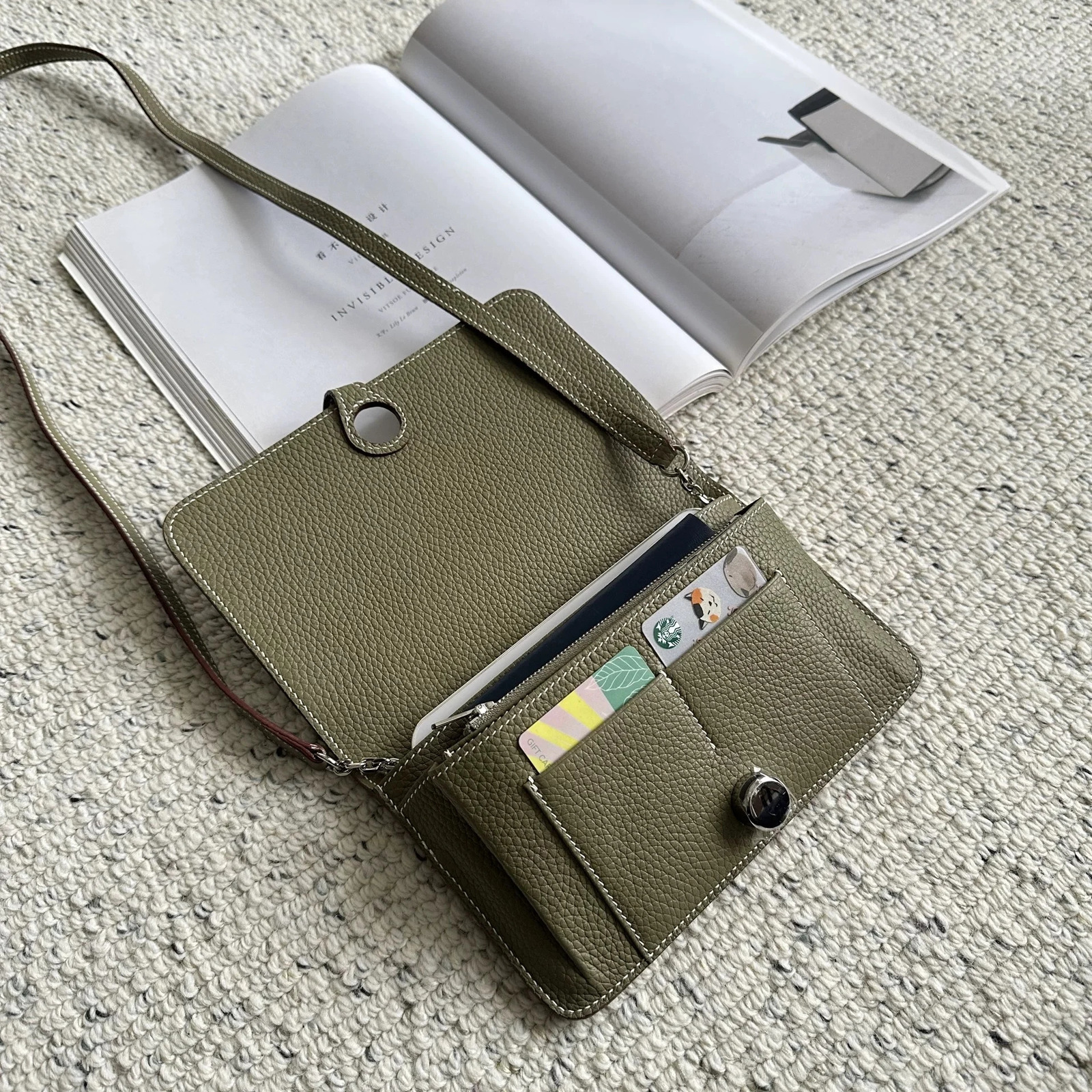 Free Customizable Name Cowhide Passport Case Wallet Women Phone Bag MultiPurpose THREEINONE SingleShoulder Crossbody Bag 251027