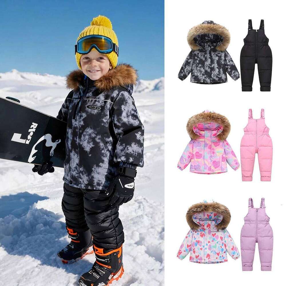 Kids Girls Boys Ski Suits 2025 Thickening Children Clothing Sets Winter Pant Outdoor Sportwear Warm Overalls