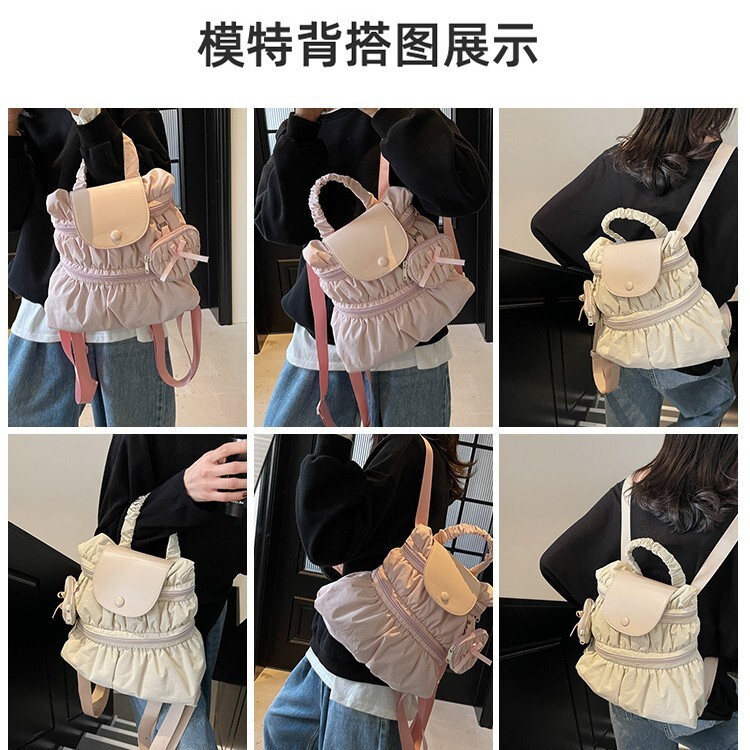 Free shipping designer bag College Style Backpack for Women New Trendy Fashion Pleated Nylon Casual Handbag