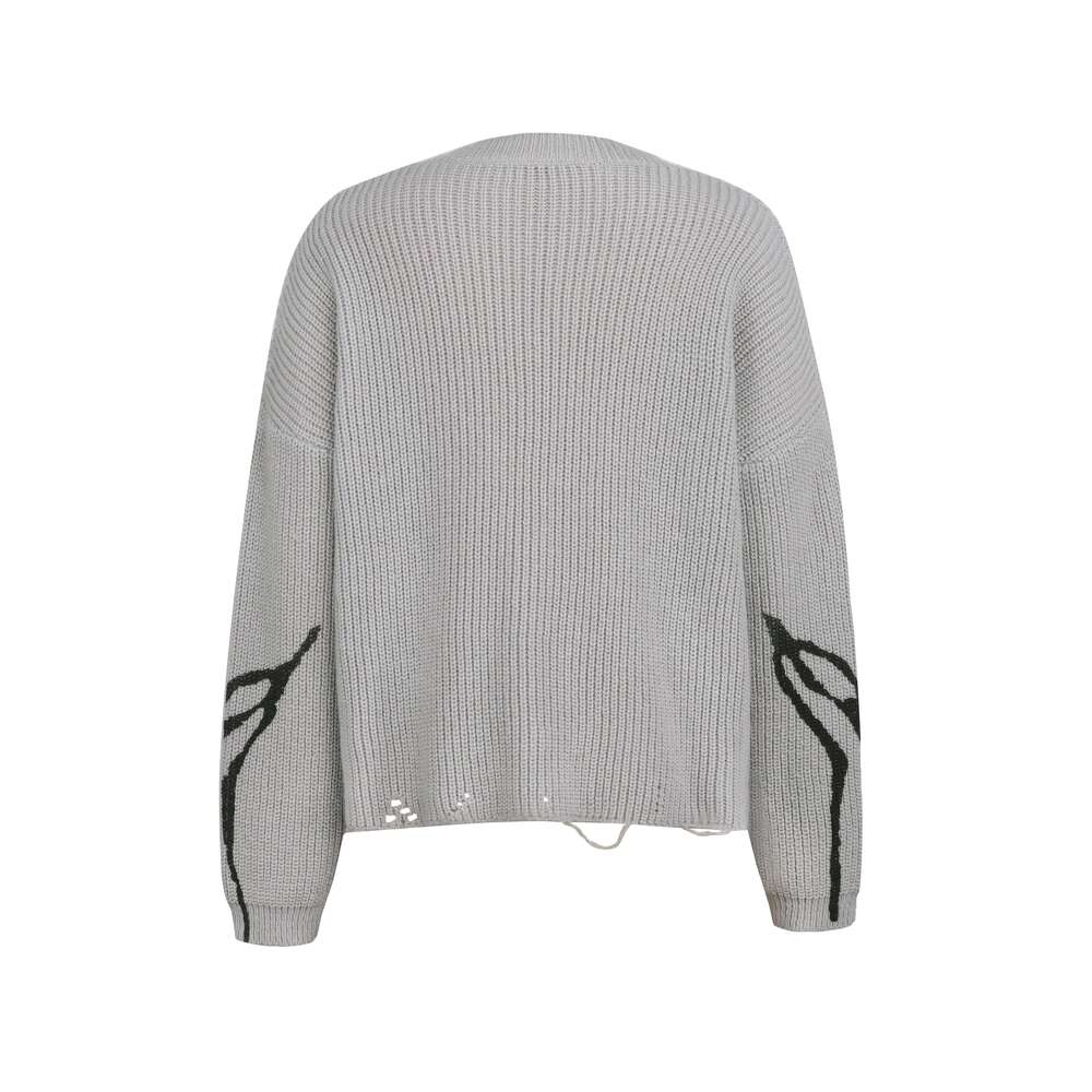 Graphic Pattern Knit Ripped Sweater, Casual Long Sleeve Pullover Sweater For Fall & Winter, Women's Clothing
