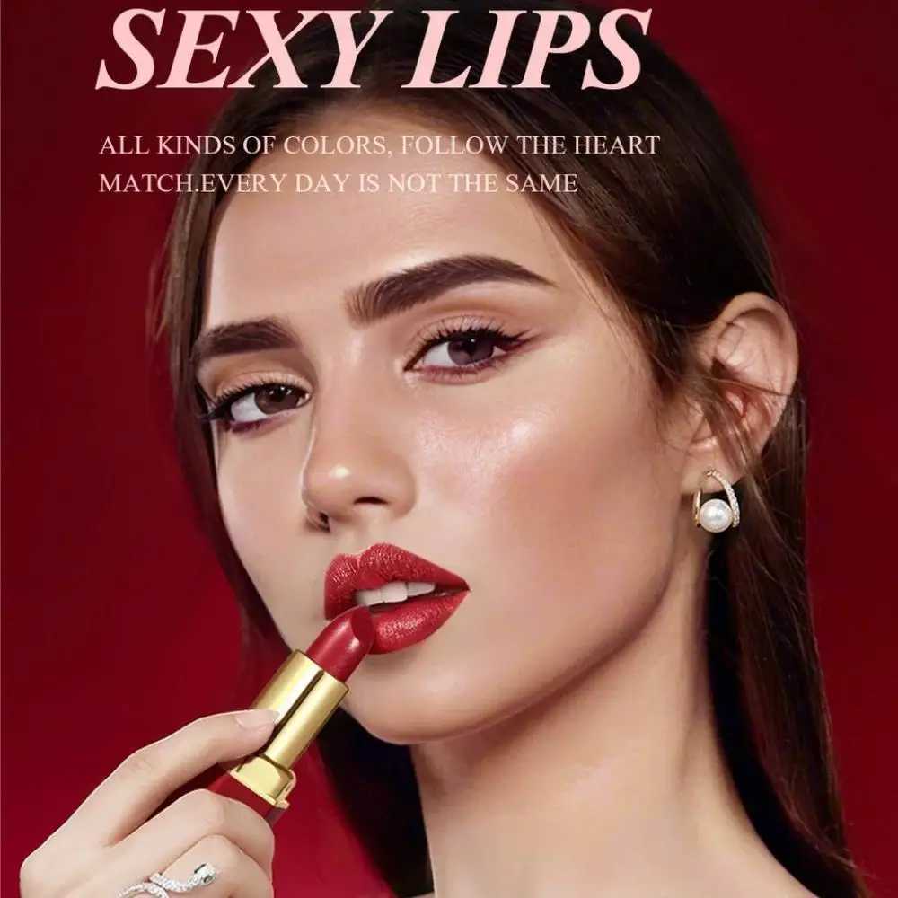 6pcs Matte Shiny Diamond Lipstick Set Long Lasting Non Sticky Moisturizing Velvet Lip Makeup Kit Sexy Red Colors W251027