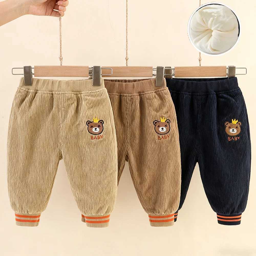 1pc Autumn Winter Childrens Warm Pants Velvet Corduroy Cute Cartoon Bear Kids Loose Solid Color Thickened Casual PantsT251027