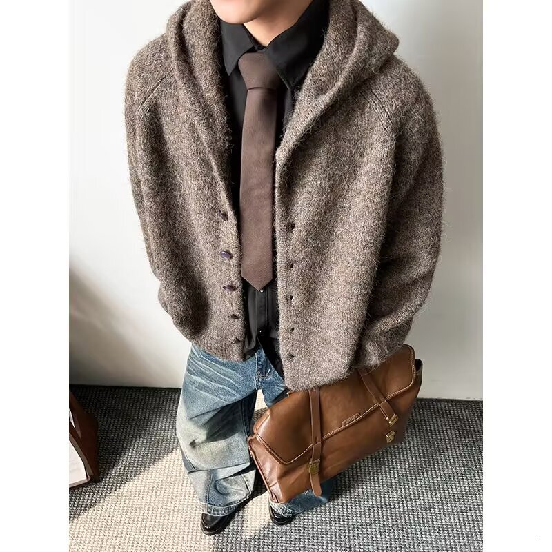 Design Sense Cleanfit Cardigan Jacket Men's Autumn Winter Trendy Loose Lazy Style Knitted Sweater Designer Sweater Hooded Sweater