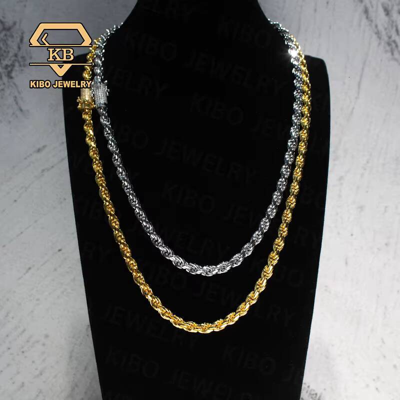 Hip Hop Men NecklaceIced 6mm Rope Chain 925 Silver Gold Plated Moissanite Rope Chain Diamond Cut