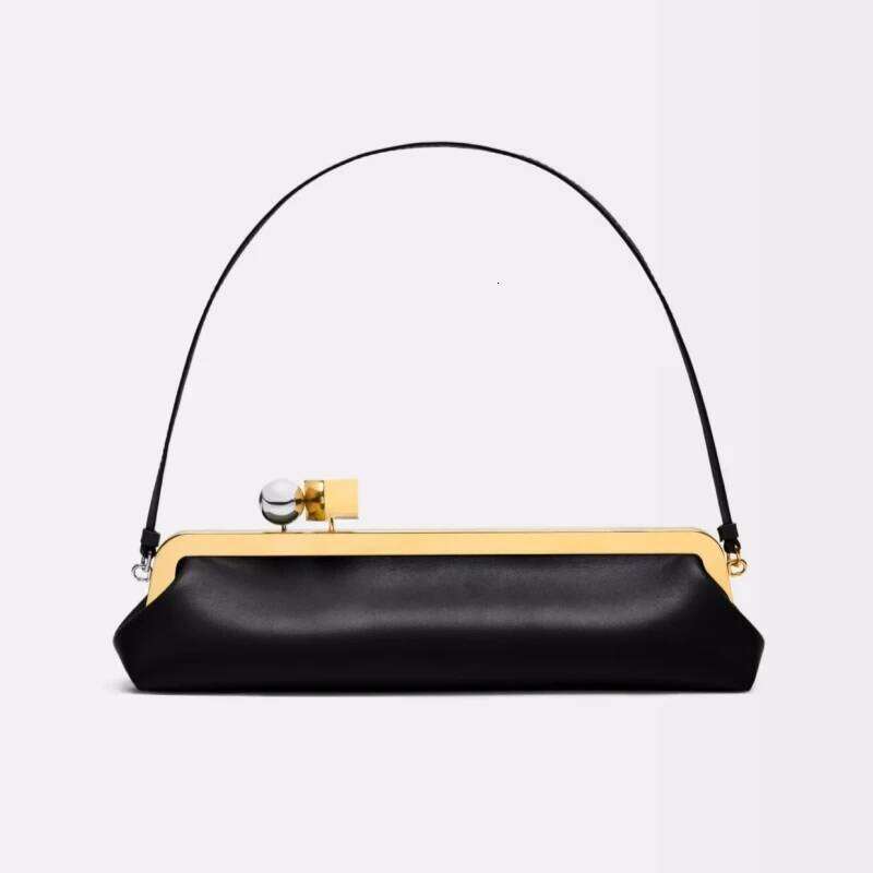 Long Clutch Bag With Removable Shoulder Strap, Women's Fashionable Baguette Bag, Designer Clip Handbag Purses For Ladies