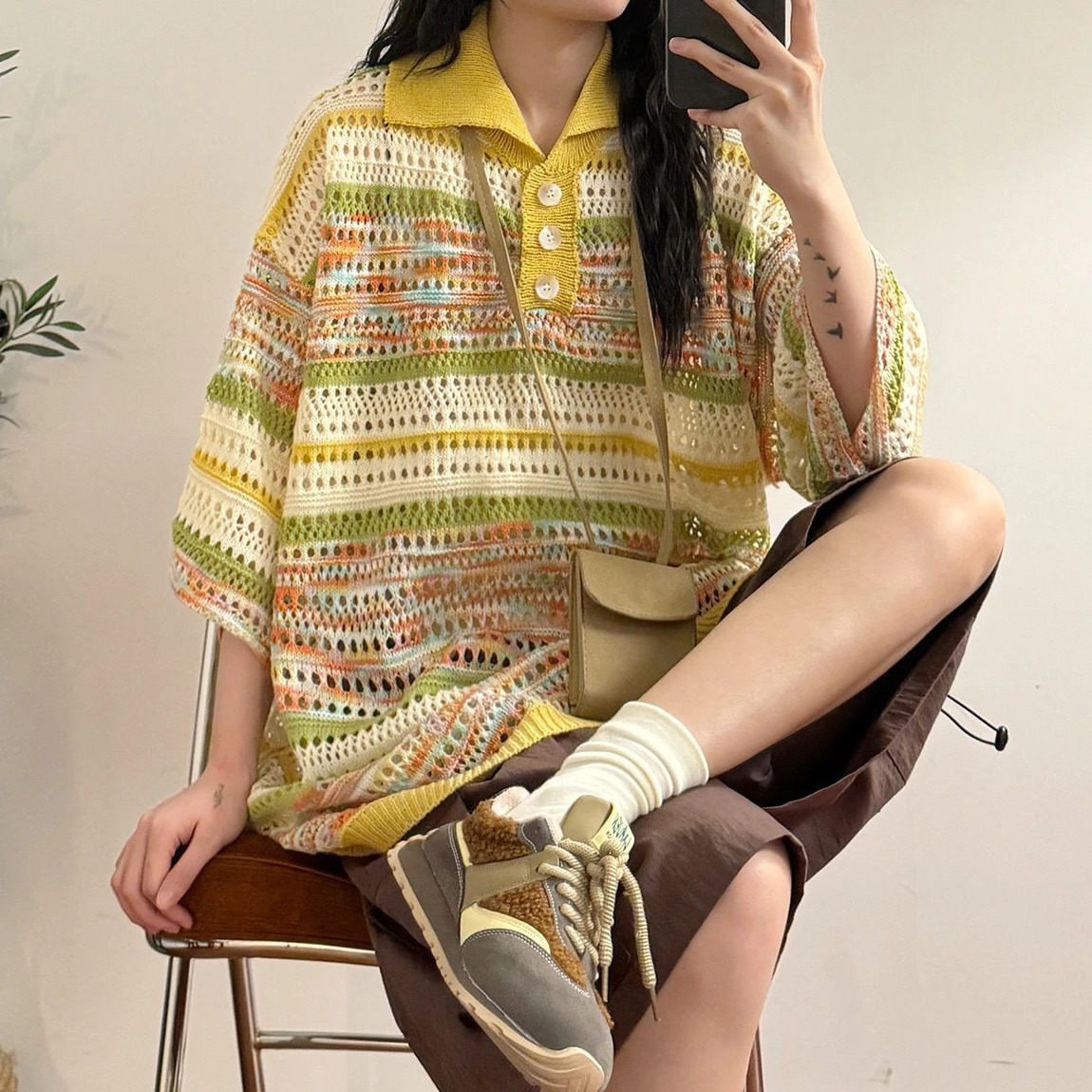 Female Tee Baggy Striped Stripe Gradient Womens Polo Shirts Korean Clothing Fashion 2025 Original Synthetic Youth Tshirts 251027