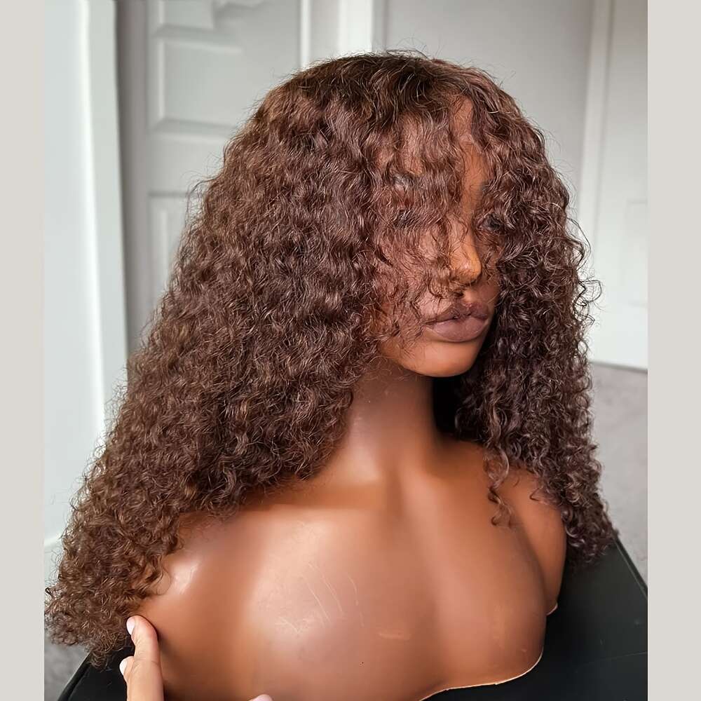 Glueless Lace Front - Natural Look Preplucked Hairline, 26" Long Kinky Curly Synthetic Wig With Bangs, No Glue Needed, Everyday Special Events, M