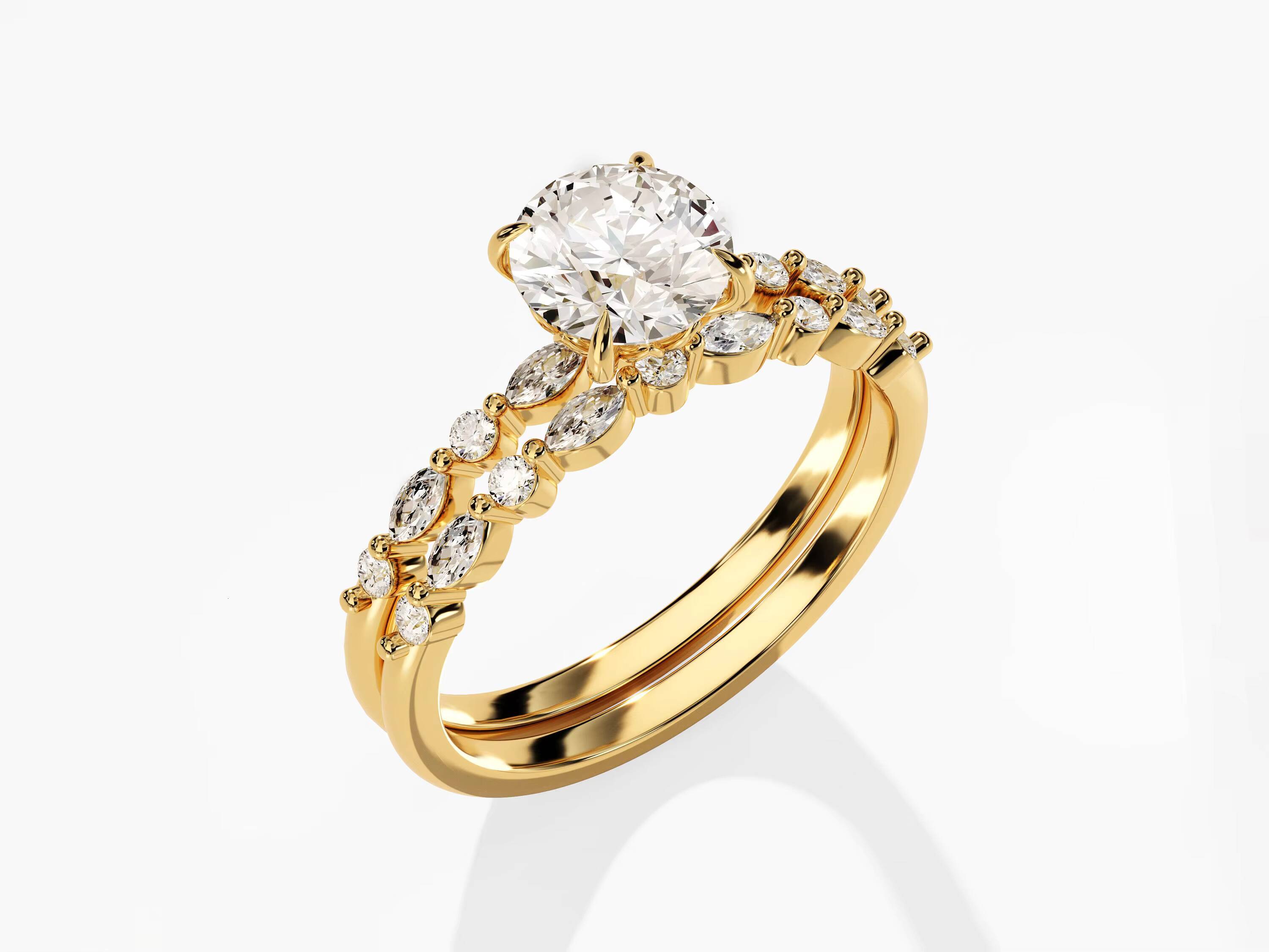 Vintage Wedding Diamond Set 15 CT Diamond Engagement Ring Set 14k 18k Gold Bridal Diamond Set for Women