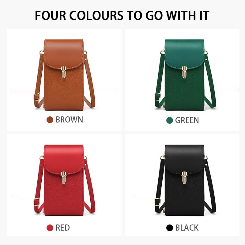 Genuine leather phone bag crossbody bag shoulder bag with 8 card slots ID evidence slot zipper pocket lychee patterned cowh 251027