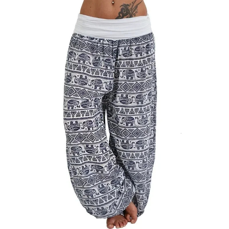 Womens Personality GeometricCasual Loose Printed Pants Comfortable Casual Womens Wide Leg Haren Pants 251027