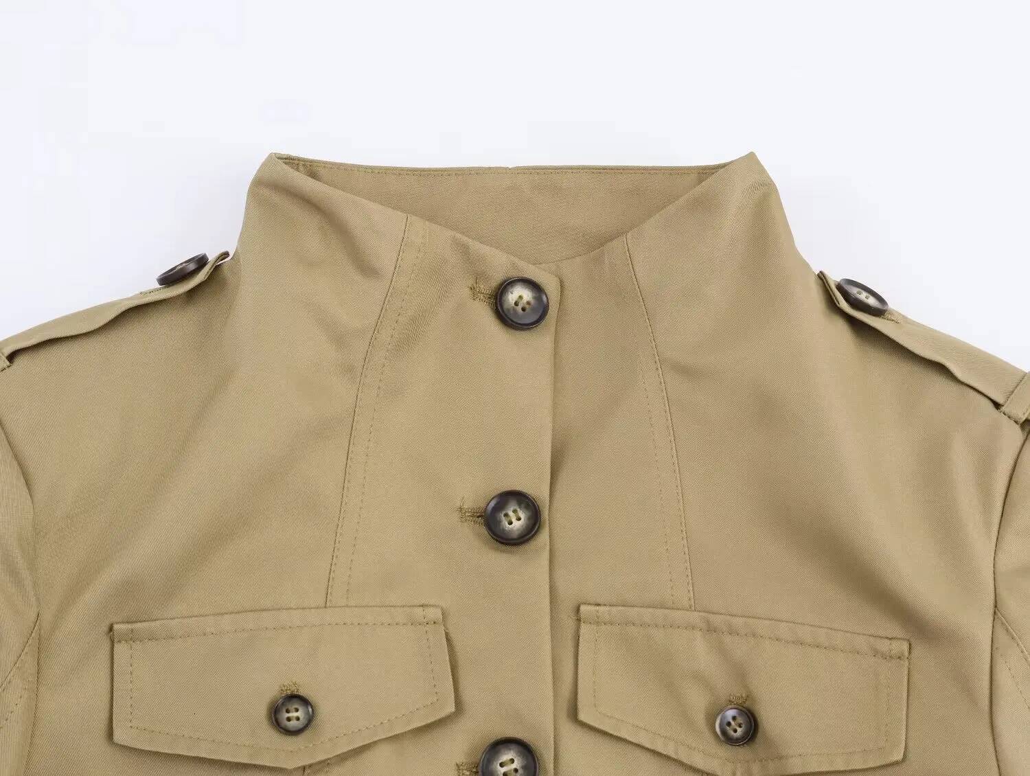 winter jacket women BSAY stand collar workwear style multi pocket jacket 2025 autumn new France Shoulder strap coats chic ladies tops mujer