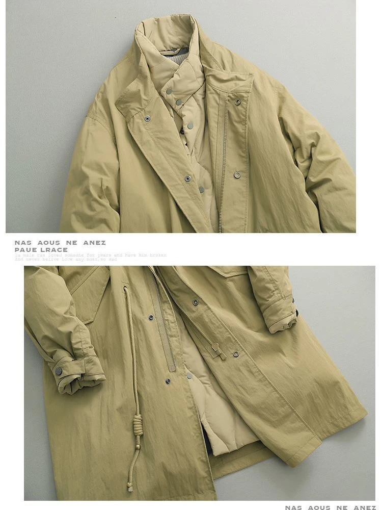 Cotton Padded Parka Army Green Vintage Two Piece Stand Collar Long Jacket Women Drawstring Big Pocket Coat 251027