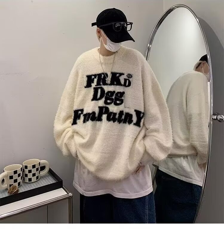 National Trend American Style Letter Print Mink Velvet Sweater Designer Sweater For Men Thickened High Street Couple Soft Knitted Top For Autumn And W