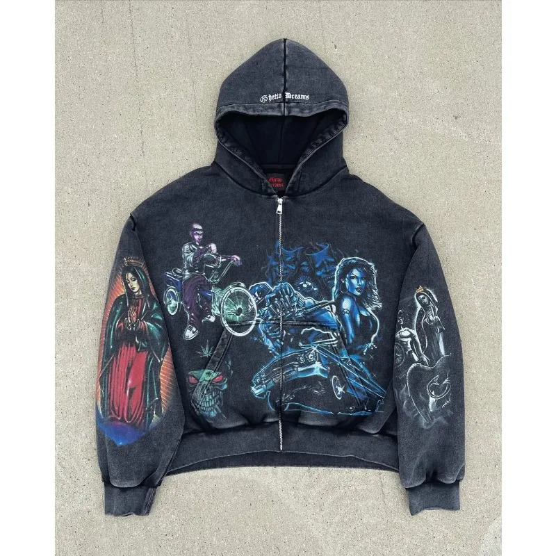 Y2k Punk Retro Hoodies Niche n Cartoon Hip Hop Clown Print Hooded Sweatshirt Gothic Men Women Fashion Versatile Streetwear 251020