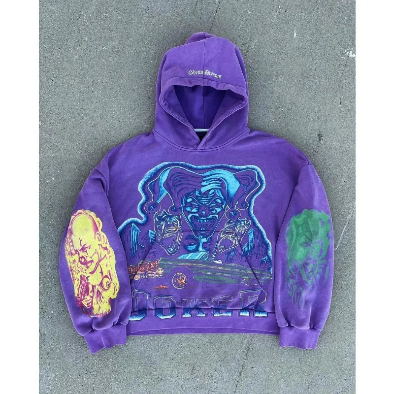 Y2k Punk Retro Hoodies Niche n Cartoon Hip Hop Clown Print Hooded Sweatshirt Gothic Men Women Fashion Versatile Streetwear 251020