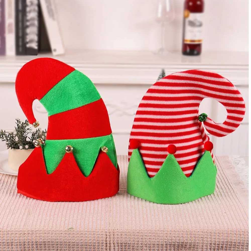 New Creative Ball Stripe Xmas Cap Soft Party Supplies Red Santa Elf Hat New Year Christmas Xmas Outdoor Christmas HatW251027