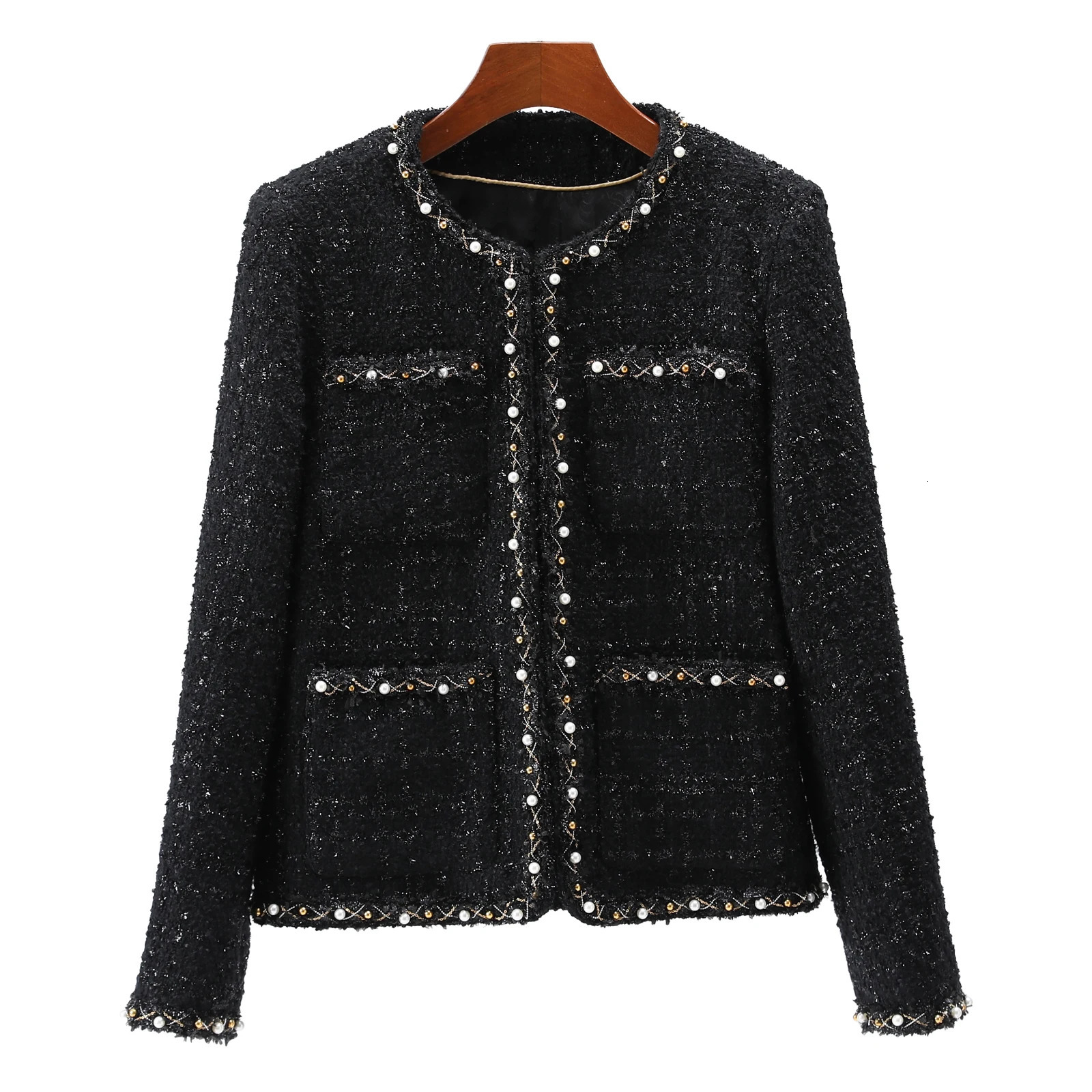 fashion round neck elegant light y celebrity highend heavy industry beading temperament n tweed jacket 251027