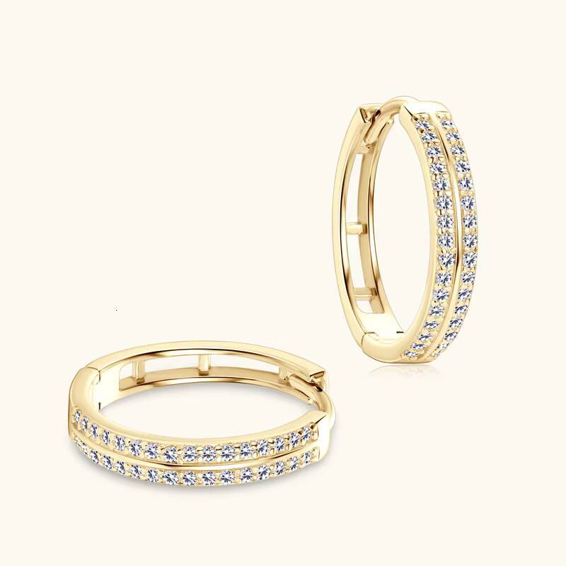 925 Sterling Silver Round Moissanite Piercing Engagement Jewelry Double Row Trend Hoop Earrings for Women