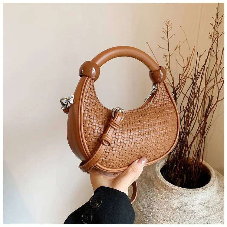 Designer PU Leather Weave Women's Handbag Retro Crossbody Bag Hobos Tote