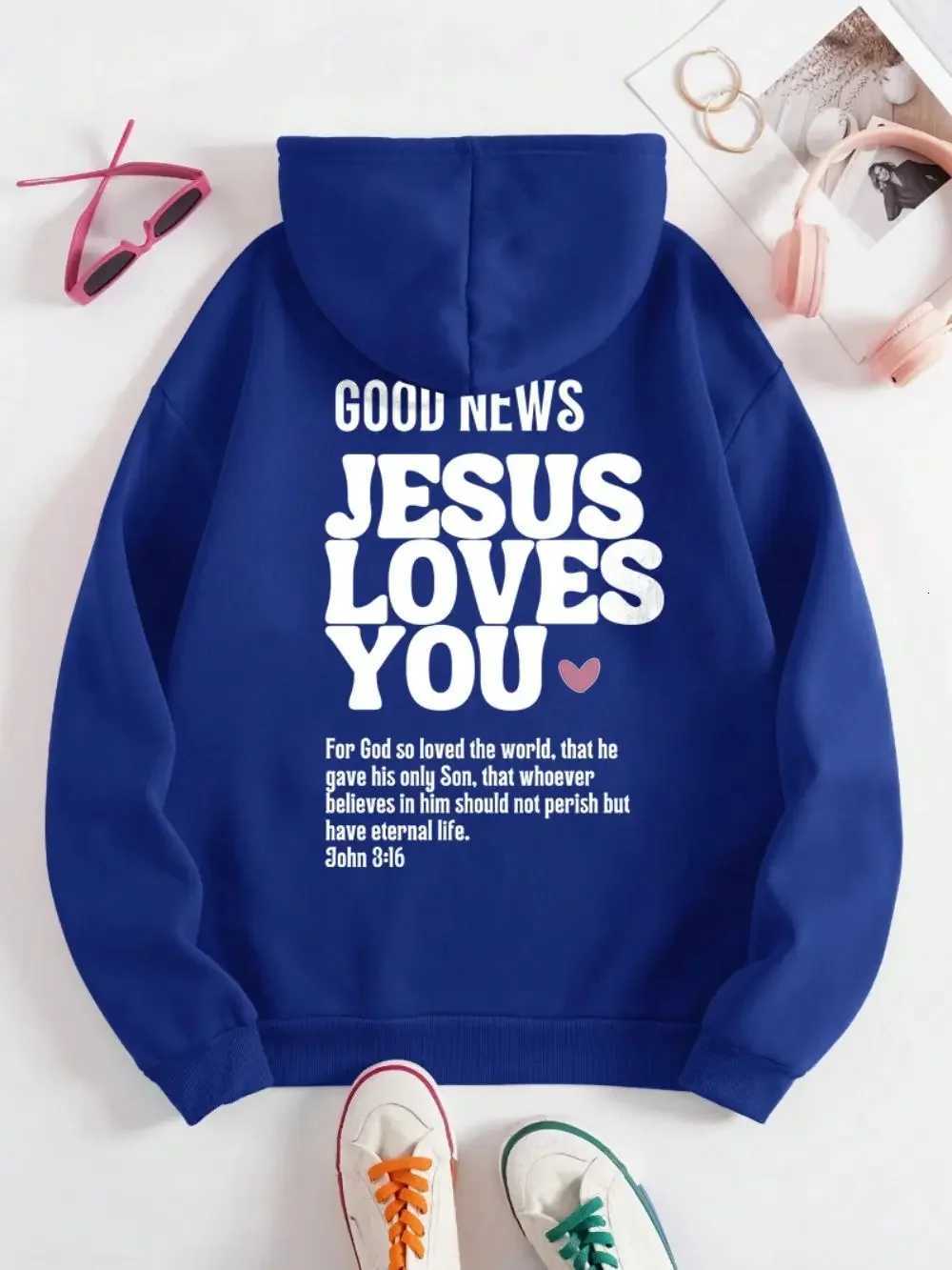 Autumn Mens Hoodies Good News Jesus Loves You Printing Pullovers Loose Pocket Warm Comfortable Sweatshirts Street Clothing W251027