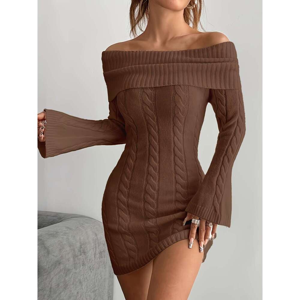 Elegant Cozy Women's Off-The-Shoulder Sweater One-Shoulder Long Sleeve Winter With Ribbed Texture Solid Color Versatile For Casual & Formal Ocns 