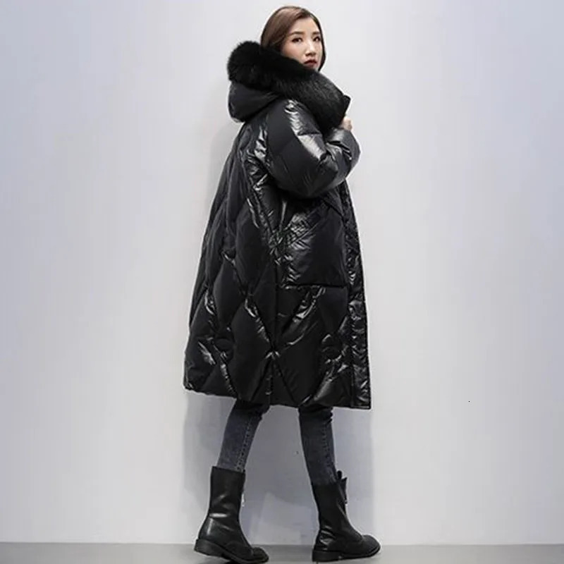 Oversized Womens Down Cotton Jacket Winter Warm Jackets Coat Long Hooded Fur Collar Parka Overcoat Female Cold Black 251027