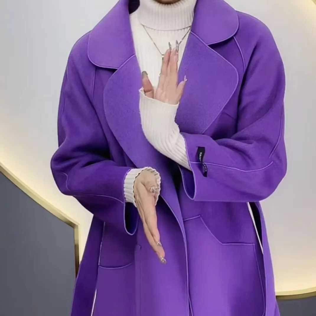 HighQuality DoubleSided Wool Coat Cashmere Jacket LaceUp Autumn Winter Long Slim Fashion Trench Coat Female Outwear 2025 Ne M251027