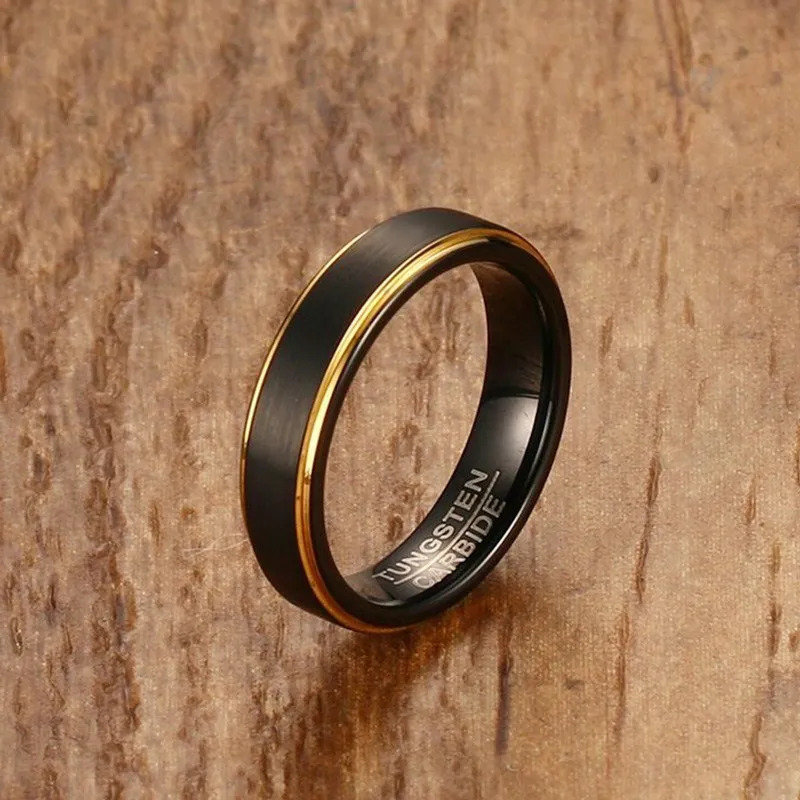 Vnox Black Tungsten Rings for Men 5MM Thin Goldcolor Wedding Rings for Male Jewelry 251023