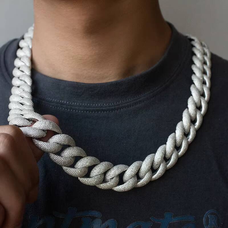 Cuban Link Chain Hip Hop Fully Iced Out 925 Silver 20mm Width VVS Round Moissanite Diamond Miami Cuban Chain Necklace