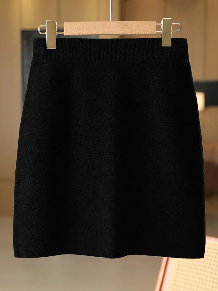 Women Wool Skirts Autumn Winter Office Lady Mini Slim Fit Skirt Elastic Waist 100 Merino Knitted Cashmere Above Knee Dress 251027