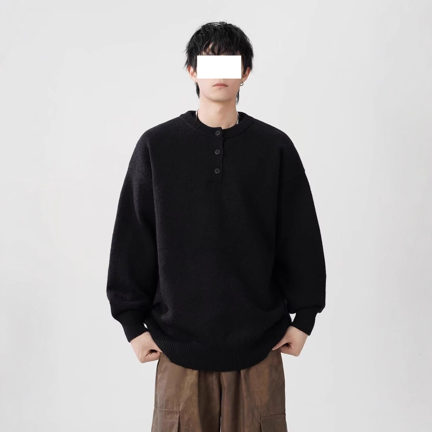 American Style Cool Round Designer Sweater Neck Sweater Men's Henley Collar Top New Autumn Winter Lazy Feel Knitted Pullover Jacket