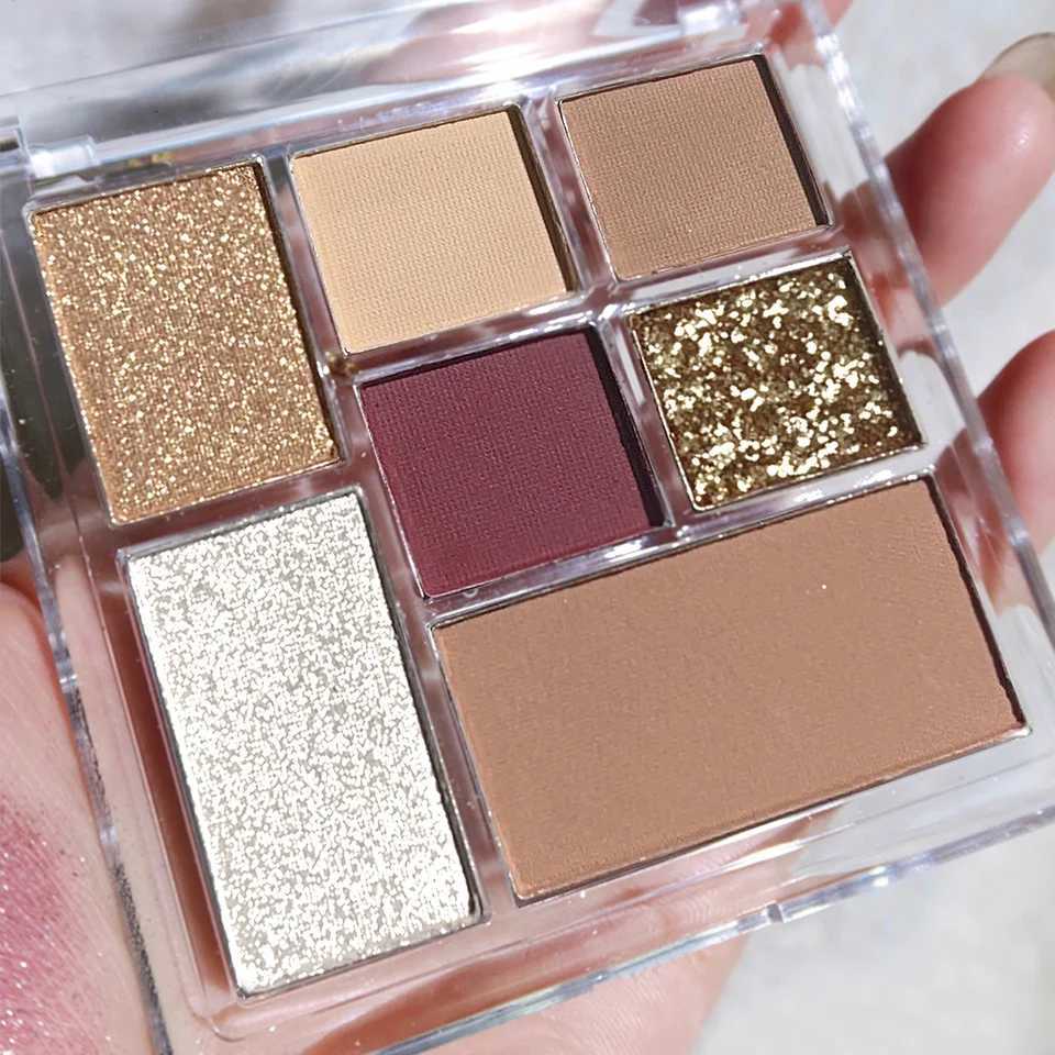 Sevencolor eyeshadow palette in earth tones with shimmer glitter matte and pearl finishes waterproof and playfulXJ251027