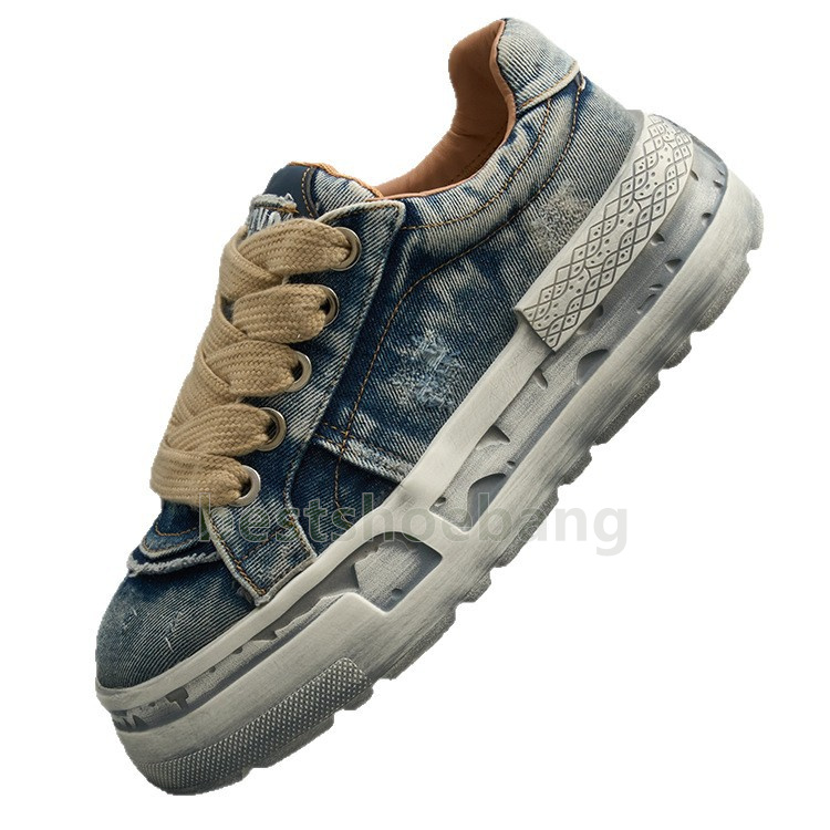 versatile mens trainers washed denim running shoes trendy camel blue black sports platform comfort non-slip daily sneakers size 39-47